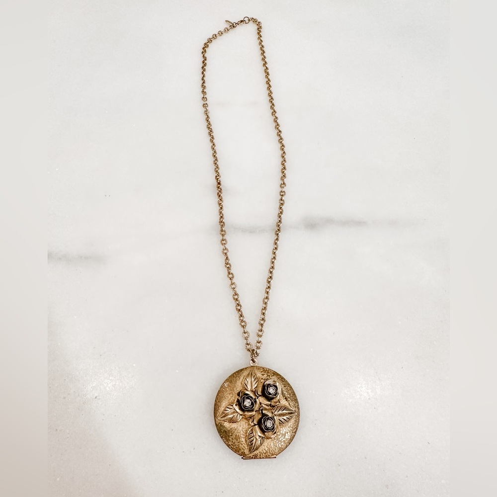 Lenora Dame Gold Rhinestone Floral Locket Necklace